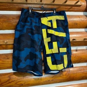Reebok Blue and Yellow Graphic Board Shorts‎